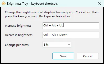 Settings panel for global keyboard shortcuts.