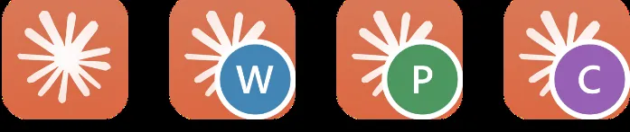 Desktop shortcut icons for Claude, each with a different coloured badge.
